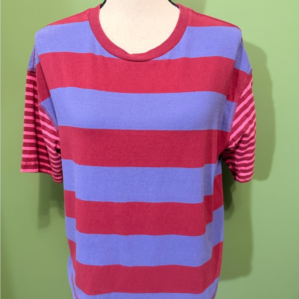BDG 90’s Y2K  boxy Red and Blue Striped Short Sleeve Tee